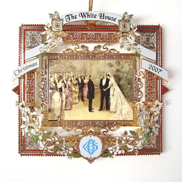 2007 Gold-plated White House Christmas Ornament The Wedding Cleveland, Orig Box - Picture 3 of 10